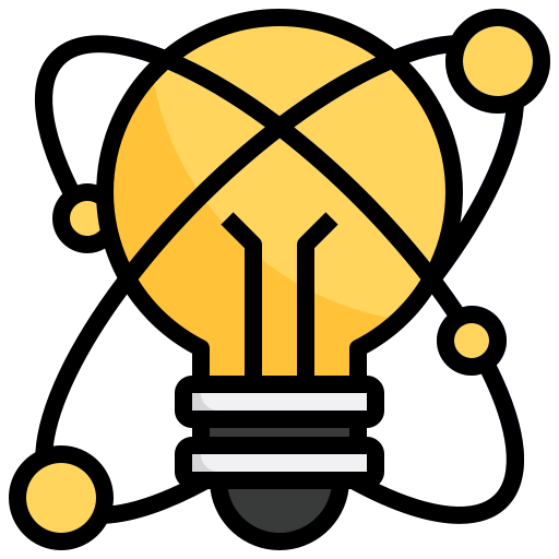 Lightbulb surrounded by yellow dots orbiting it